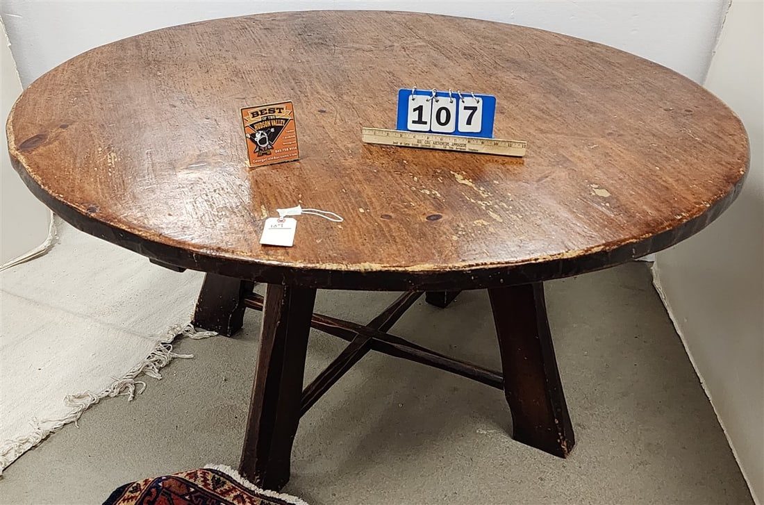 Vintage Hunt Furn 59" Diam. Table 30" H (1 of 3)