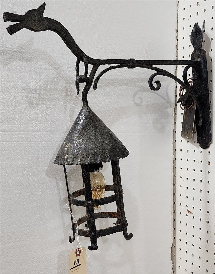 Wrought Dragon Form Bracket w/Lantern 12" H X 19 1/2" Projection 18 1/2" D: Wrought Dragon Form Bracket w/Lantern 12" H X 19 1/2" Projection 18 1/2" D