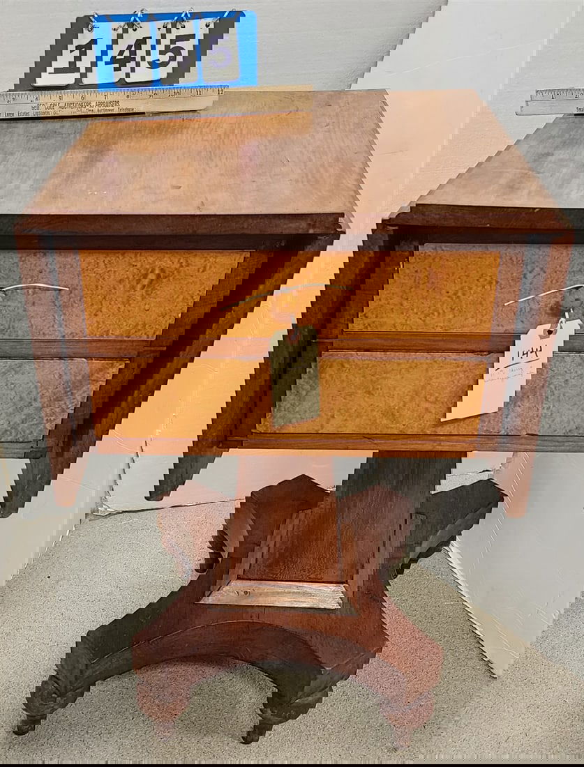 19th C Cherry Drop Leaf 2 Drawer Stand w/Birdseye Maple Drawer Facings 28 1/2" H X 18 1/2" W X 18" D (1 of 6)