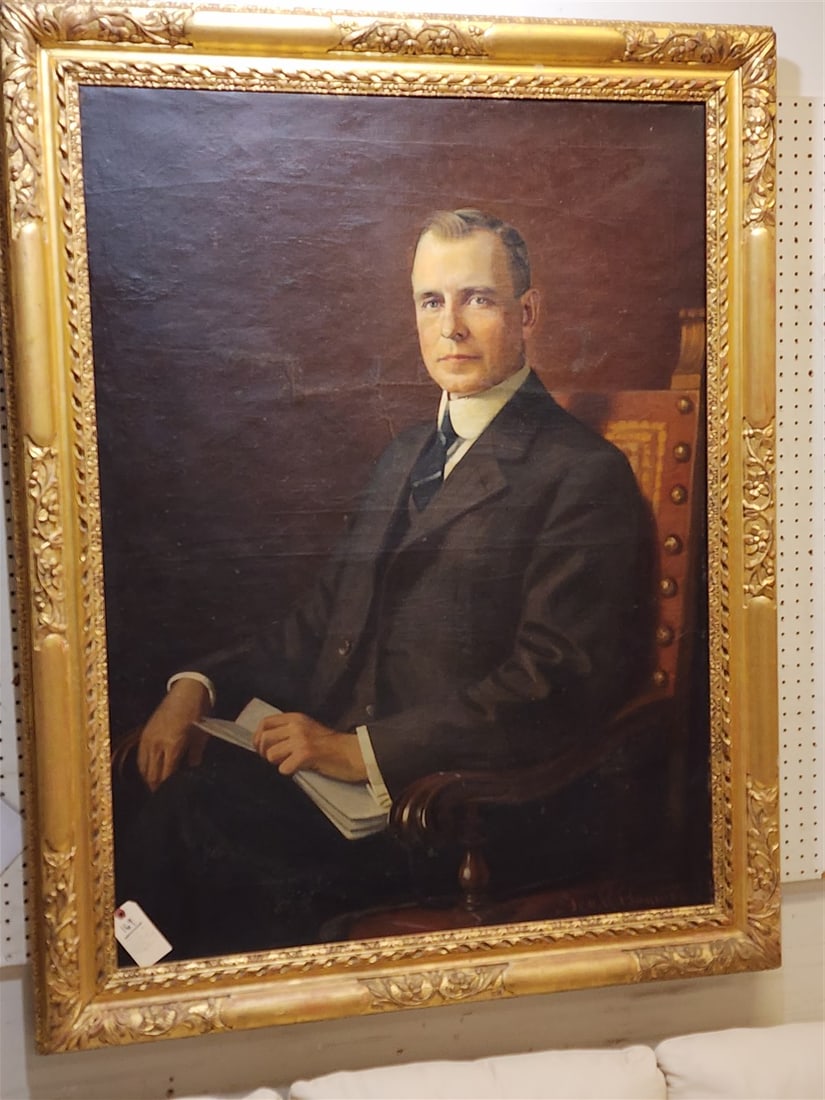 Gilt Wood Framed O/C 1928 Portrait of Standard Oil Chairman G.H. Jones 4' X 3' w/Frame 56 1/2" X 44 (1 of 6)