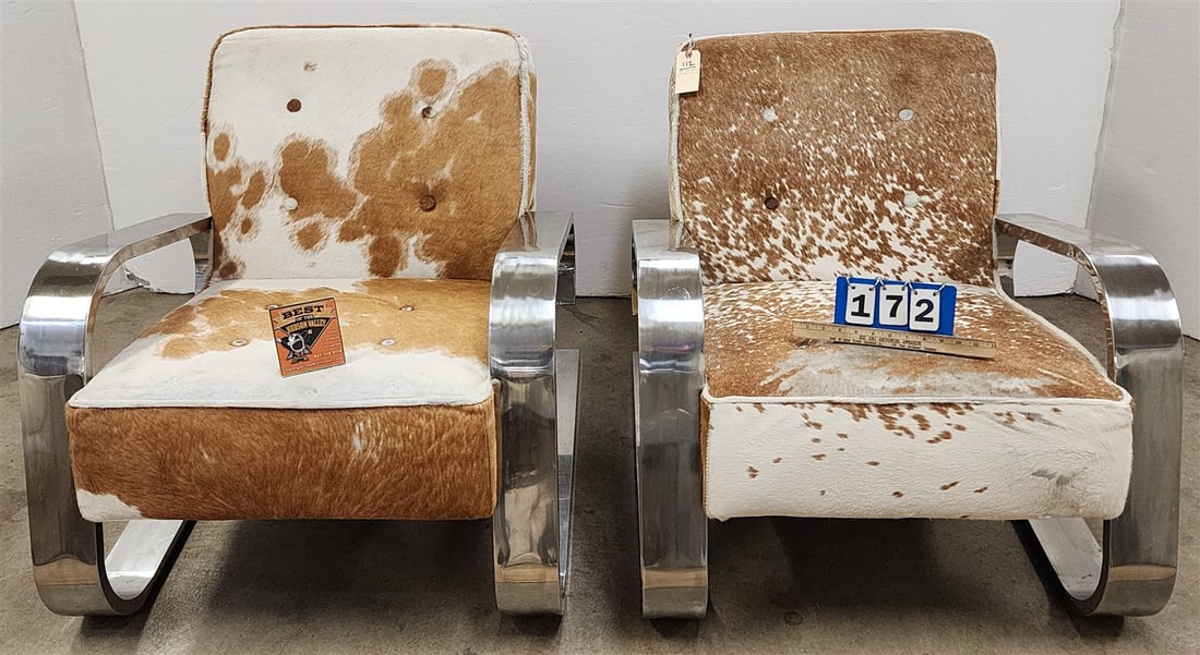 Pr. Timothy Oulton Crome Base Cowhide Uphols. Club Chairs (1 of 6)