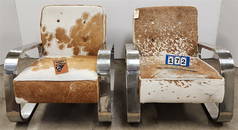 Pr. Timothy Oulton Crome Base Cowhide Uphols. Club Chairs