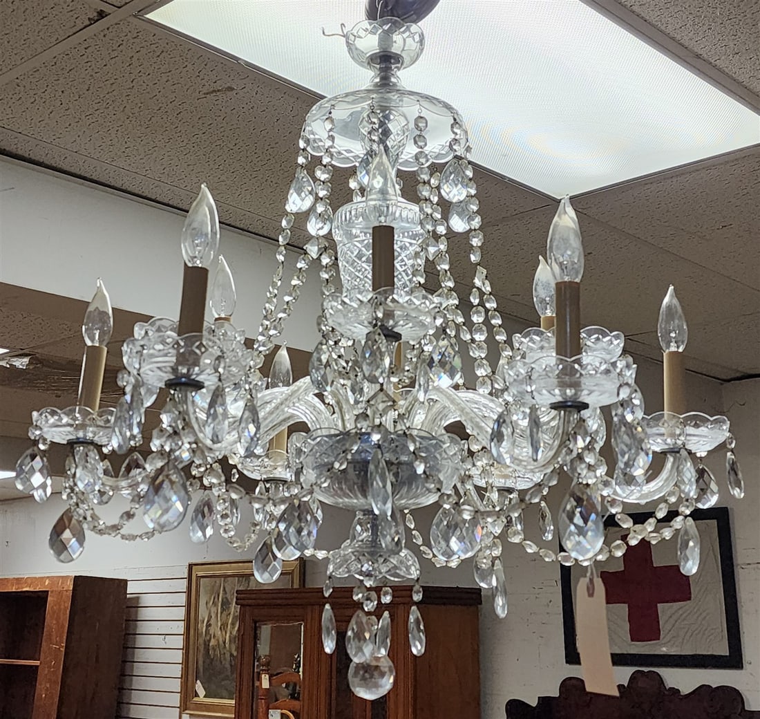 Crystal 12 Arm Chandelier 32" H X 30" Diam.: Crystal 12 Arm Chandelier 32" H X 30" Diam.