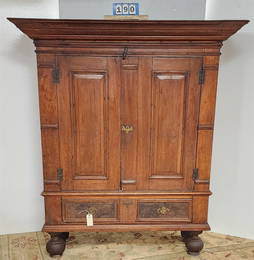 18th C Gumwood 2 Door Over 1 Drawer Kas Fresh Out A Red Hook Stone House 6'3" H X 5'6" W X 23 1/2" D