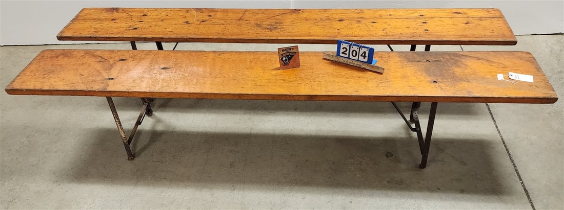 Pr. Metal Base Pine Seat Benches 18 1/4" H X 8' L X 13 1/2" W (1 of 3)