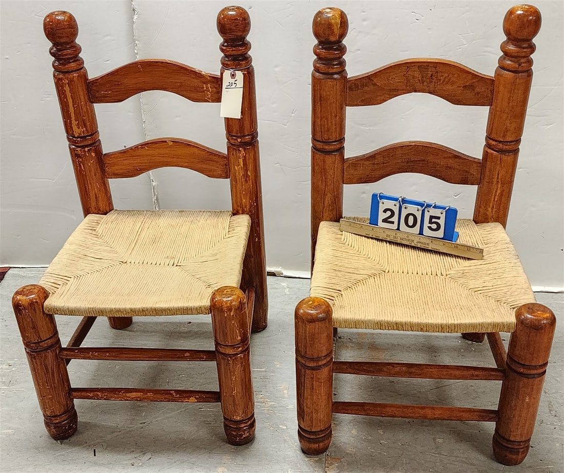 Pr. Hefty Ladder Back Rush Seat Chairs 32" H X 18" W X 16 1/2" D: Pr. Hefty Ladder Back Rush Seat Chairs 32" H X 18" W X 16 1/2" D