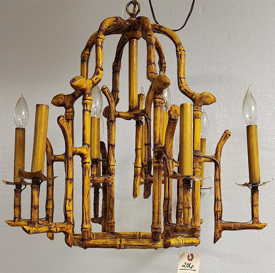 Metal Faux Bamboo 9 Light Chandelier 20" H X 22" Diam. (1 of 2)
