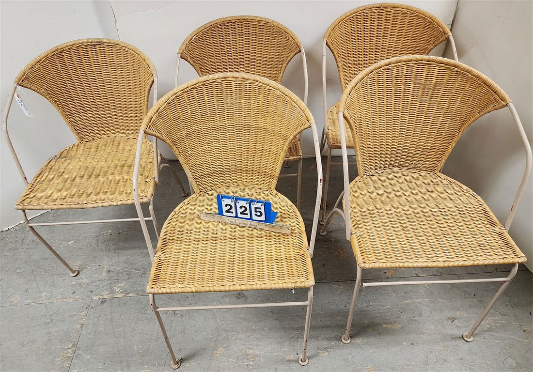 Set 5 Mid Century Wrought Frame Wicker Back + Seat Chairs (1 of 4)