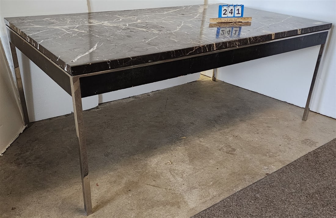 Mid Century Chrome Base Marble Top Table 6' L X 42" W (1 of 4)