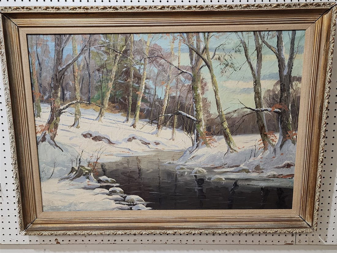 Framed O/C Winter Landscape 27" X 38" w/Frame 31 1/2" X 43" (1 of 3)