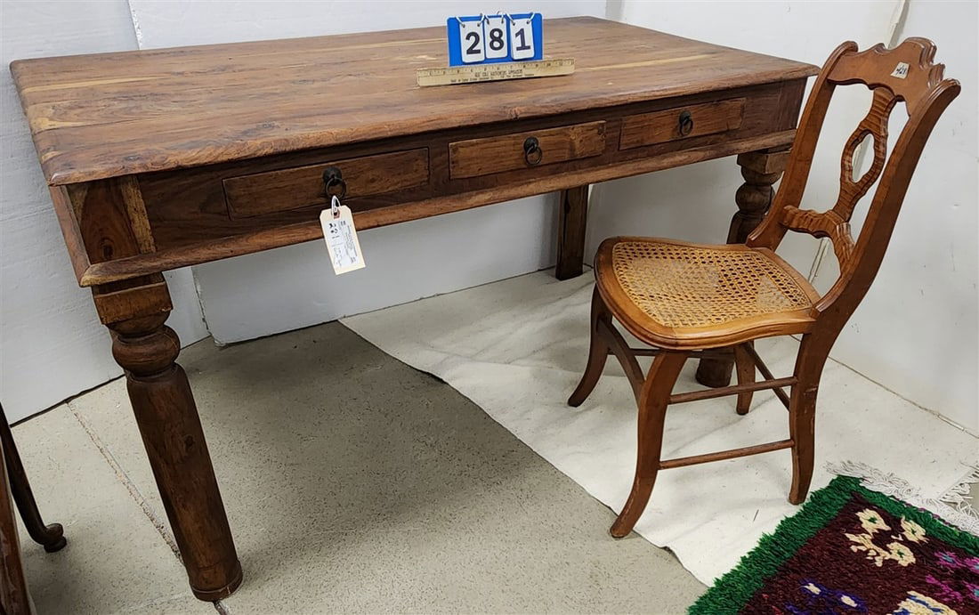 Teak 3 Drawer Desk 30 1/2" H X 55" W X 31" D w/Chair (1 of 5)