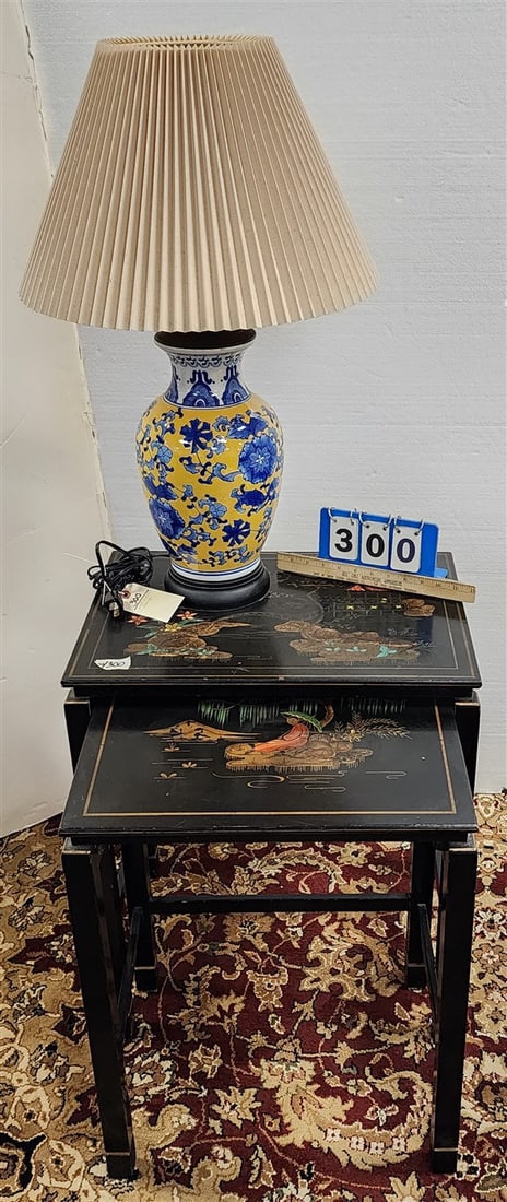 Nest 2 Tables Asian Motif 25 1/2" H X 21" W X 15" D w/Chinese vase Lamp 28" (1 of 3)