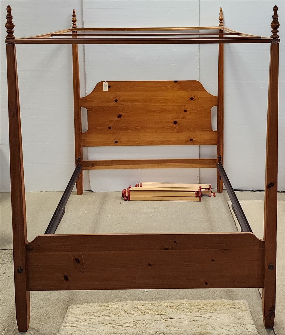 Pine Pencil Post Queen Size Canopy Bed 6'6" H X 60" W (1 of 6)