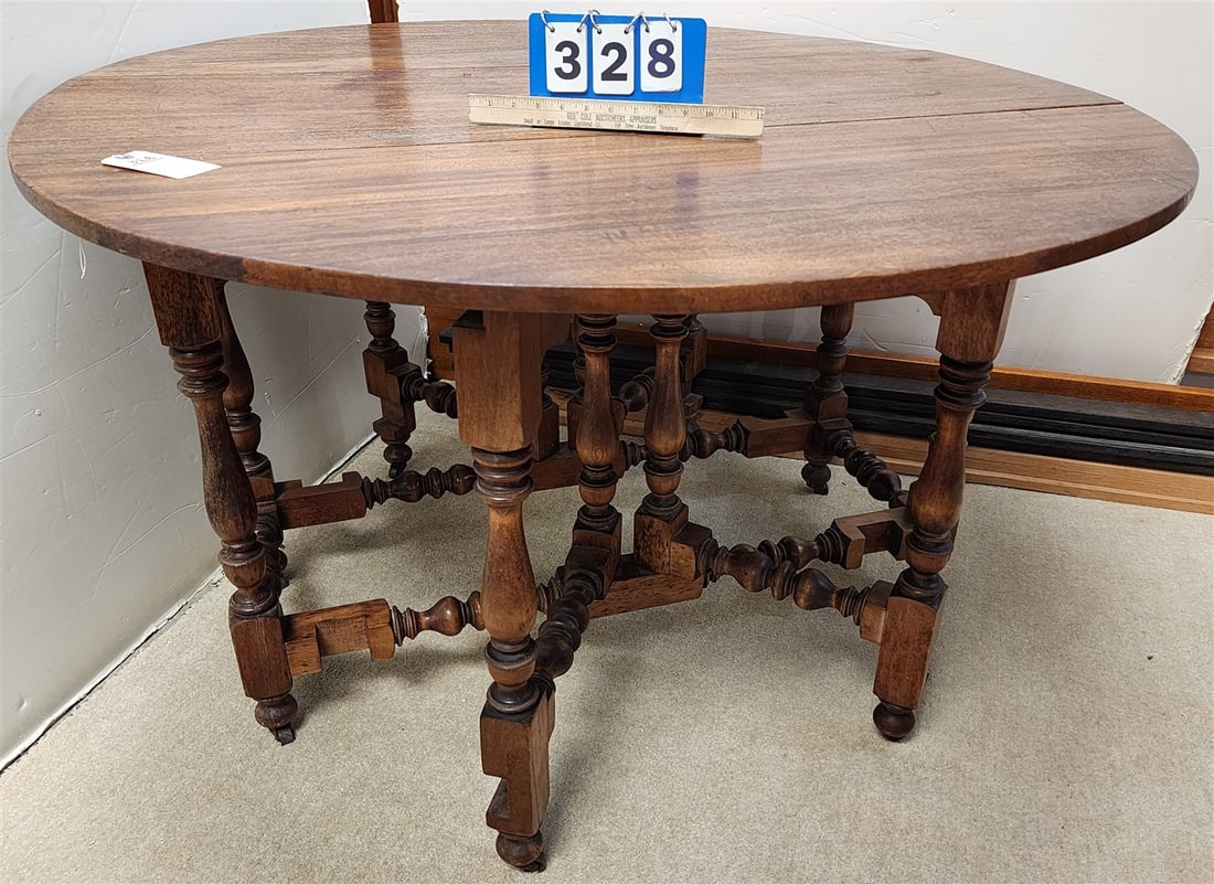Mahog. Gate Leg Drop Leaf Table 29" H X 4' W X 52" D Open (1 of 3)
