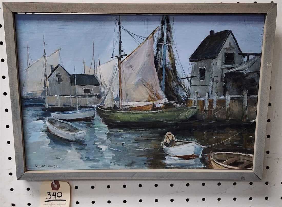 Framed Acrylic Panel "Rockport Mass. Harbor" Sgnd Bob Mac Dougall 9" X 13 3/4" w/Frame 10 1/4" X 15": Framed Acrylic Panel "Rockport Mass. Harbor" Sgnd Bob Mac Dougall 9" X 13 3/4" w/Frame 10 1/4" X 15"