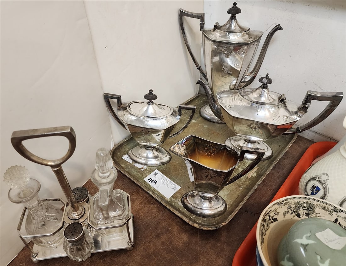 Tray Silverplate 4 Pc. Tea Set + Cruex (1 of 5)