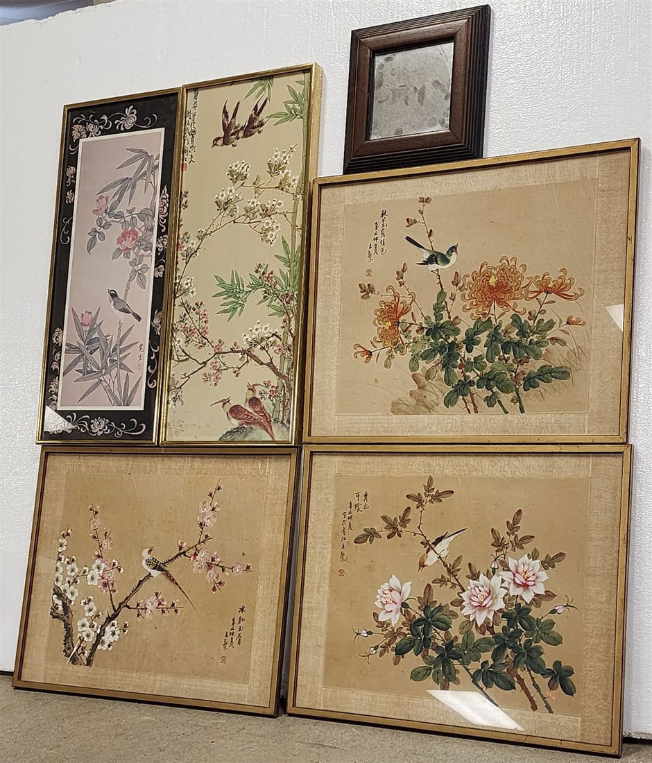 Tub 3 Framed Chinese W/C On Silk 16 3/4" X 20 1/2" + Pr. Prints (1 of 13)