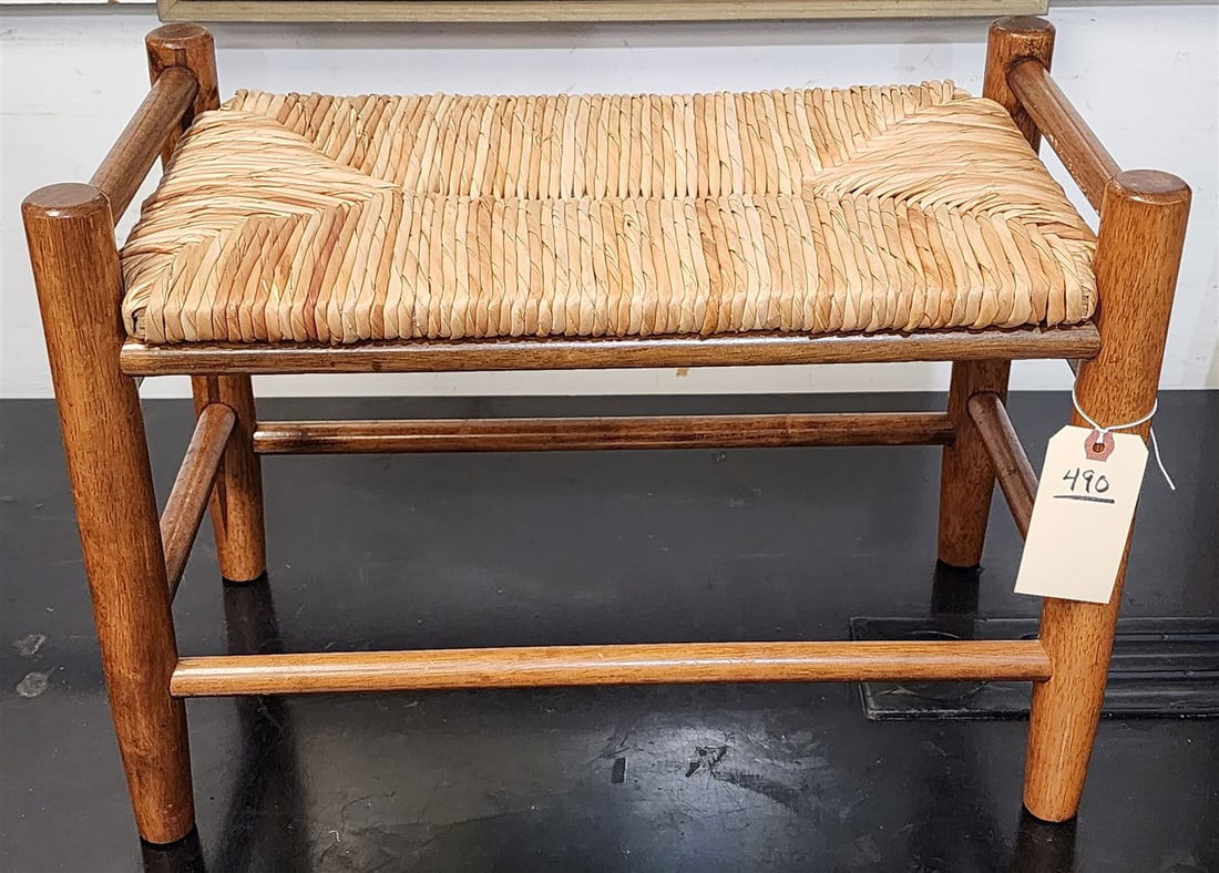 Rush Seat Stool 15" H X 21" W X 11 1/2" D (1 of 2)