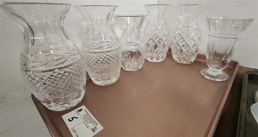 Tray 6 Waterford Vases 4-7", 2-6"
