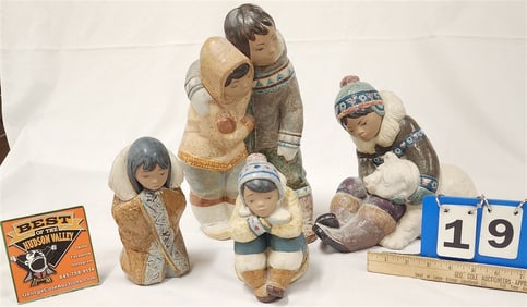 Tray 4 Pc. Lladro 2038 13 1/2", Boy w/Polar Bear 9" X 10 1/2", Kneeling Girl 7 1/2" + Boy Sitting 7"