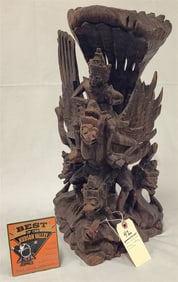 Thai Carved Rosewood Vishnu Riding Garuda - 20" Tall.11" Wide