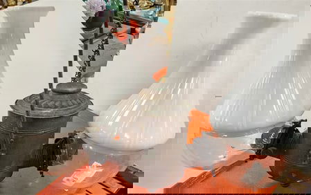 Tray 19th C Angle Lamp Co. Oil Lamp - All Orig. 19" H X 22" W X 9" D