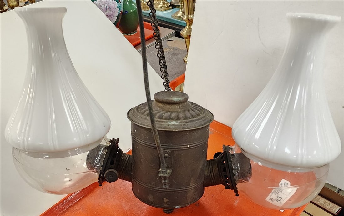 Tray 19th C Angle Lamp Co. Oil Lamp - All Orig. 19" H X 22" W X 9" D (1 of 3)