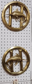 Pr. Brass Swordfish Plaques 9 1/2" Diam.