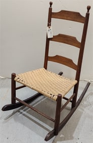 19th C Ladderback Splint Seat Rocker 34" H X 19 1/2" W X 13 1/2" D