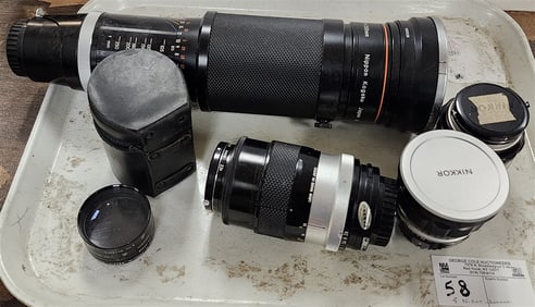 Tray 5 Nikon Camera Lenses # 184913 Zoom, 52mm Skylight 1-A, Spiratone Fish-eye Close Up # 2