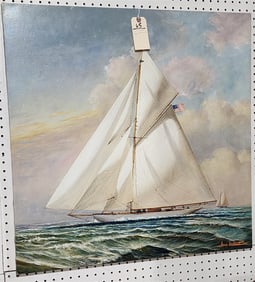 Unframed O/C Amer. Cup Yacht Defender Sgnd Jean Laurent 30" X 30"