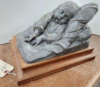 White Metal Sculpture Le Sommell Sgnd E. Robert 7 1/2" H X 9 3/4" W X 10 1/2" D