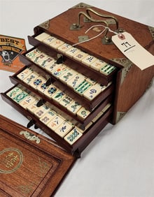 Mahjonj Bx'd Set - Bone + Bamboo Tiles 6 1/2" H X 9 1/2" W X 6 1/2" D