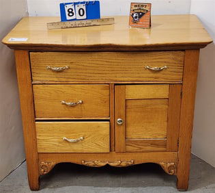 Oak 3 Drawer/1 Door Wash Stand 30" H X 33" W X 18 1/2" D