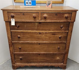 19th C Pine 6 Drawer Chest 44" H X 42" W X 17 1/4" D