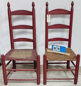 Pr. 19th C Ptd. Ladderback Splint Seat Chairs 38 1/2" H X 17 1/2" W X 13" D