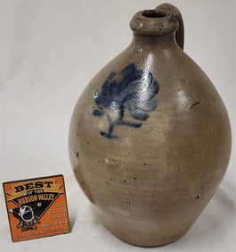 19th C Ovoid Blue Dec Jug Attrib. To N.C. Bell Kingston, NY