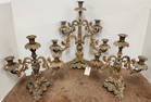 19th C 3 Pc. Cast Bronze Candleabra - Center 24 1/2" H X 19" W, Pr. Side 16 1/2" H X 15 1/2" W