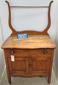 Oak Wash Stand w/Towel Bar 54" H X 31" W X 19" D