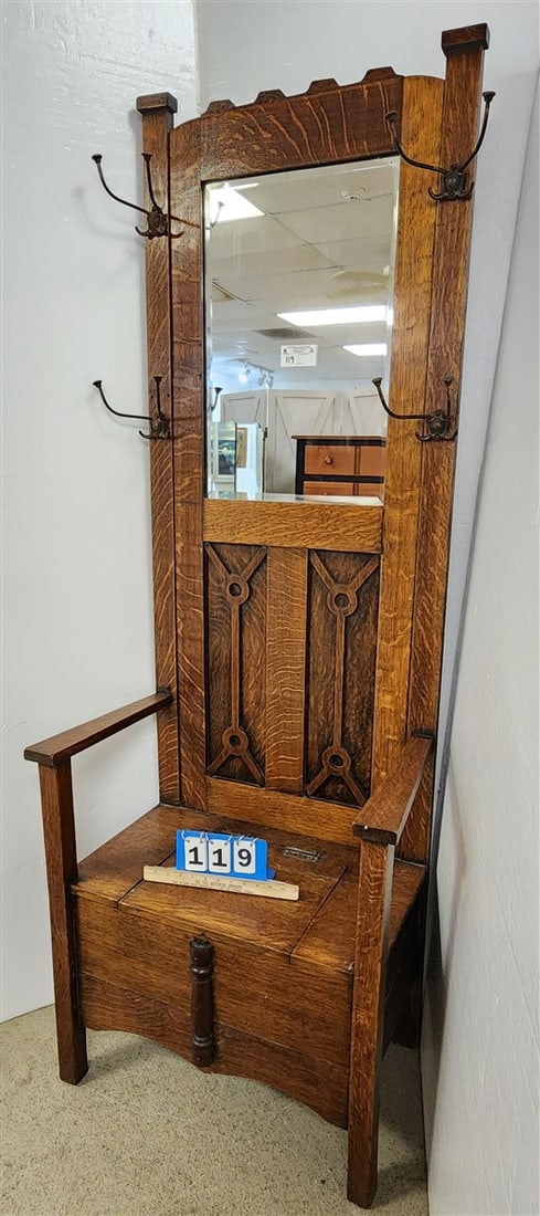 Oak Hall Stand 6'3" H X 27 1/2" W X 16" D (1 of 3)