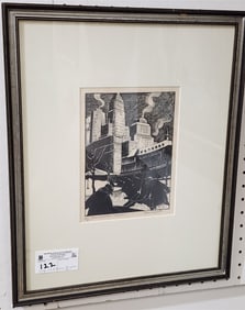 Framed Engr. "Snow Shovelers", "New York" Pencil Sgnd Clare Leighton 40/60  8 3/4" X 6 3/4" w/Frame