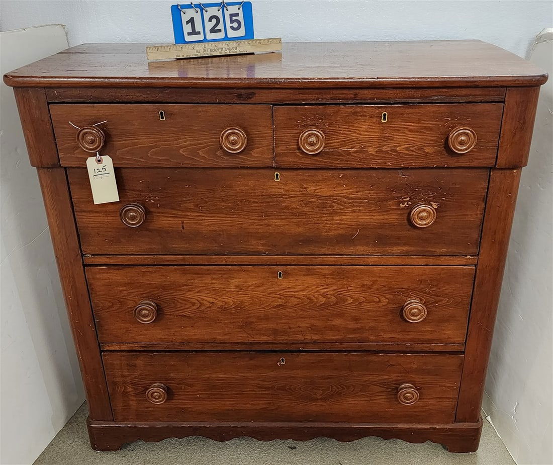19th C Pine 5 Drawer Chest 38 1/2" H X 40" W X 18 1/2" D (1 of 3)