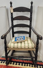 18th C Ptd. Black Ladderback Armchair Rocker 44 1/2" H X 23 1/2" W X 15" D