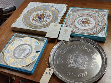 Lot 4 Pc. Royal Commorative Plates 2012 Diamond Jubilee  12 3/4", 80th Birthday Queen Eliz 2006 11