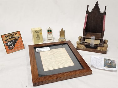 Oak Replica Of The Coronation Chair - A Douglas Prod. 1953 10" H X 6 1/2" W X 4" D w/Framed  w/2