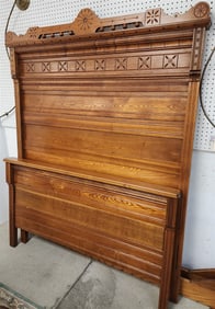 Vict. Eastlake Oak High Back Bed - Full 75 1/2" H X 58 1/2" W