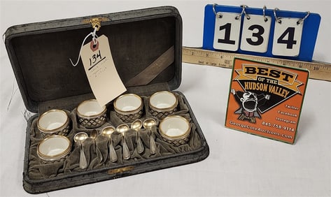 Bx'd Set Sterling Silver Salts w/Lenox Liners 2.03 ozT