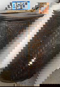 19th C Chinese Lacquer 2 Door Hanging Corner Cabinet 37" H X 23" W X 15 3/4" D