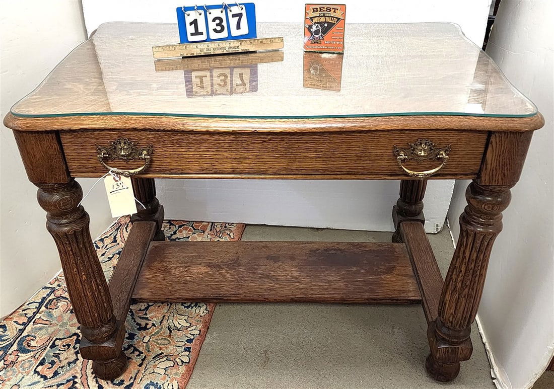 Oak 1 Drawer Library Table 30 1/2" H X 39 1/2" W X 25" D (1 of 4)