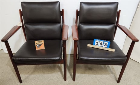 Pr. Danish Rosewood Armchairs w/Leather Uphols. By Arne Vodder Sibast Model 431   34 1/2" H X 27" W